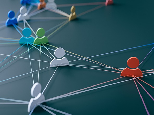 models of people connected by string